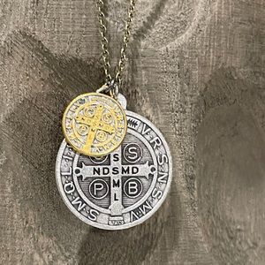 16” St Benedict Pax Cross Mixed Metal Necklace. San Benito